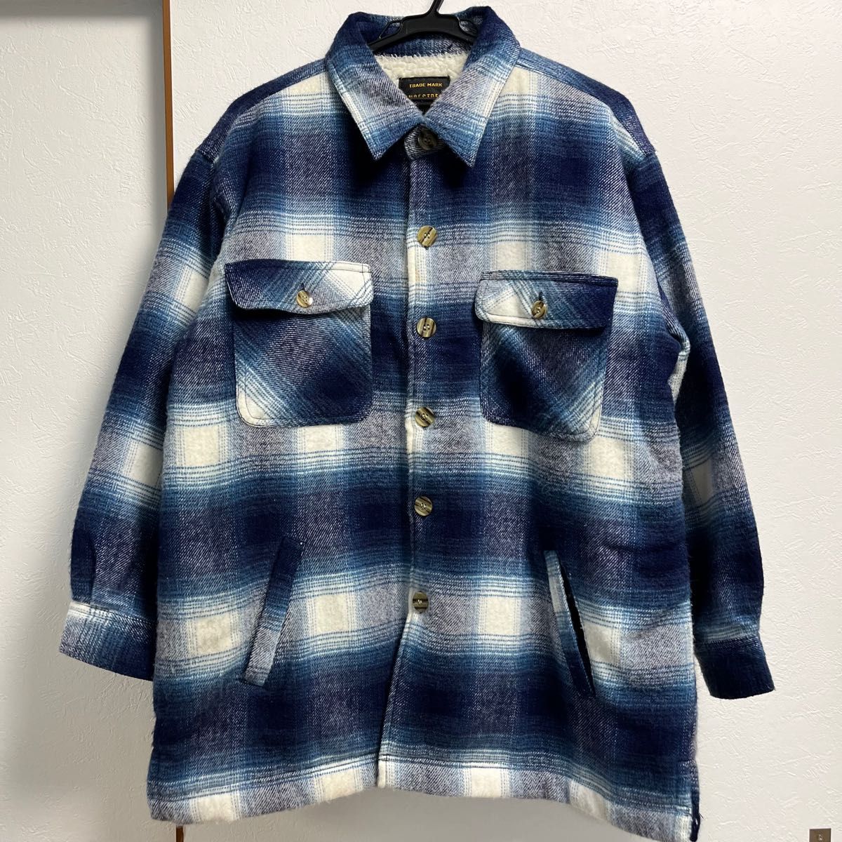 メンズ Lサイズ 青 ブルー チェック ボア シャツ型 アウター 上着 即購入可 チェックシャツ