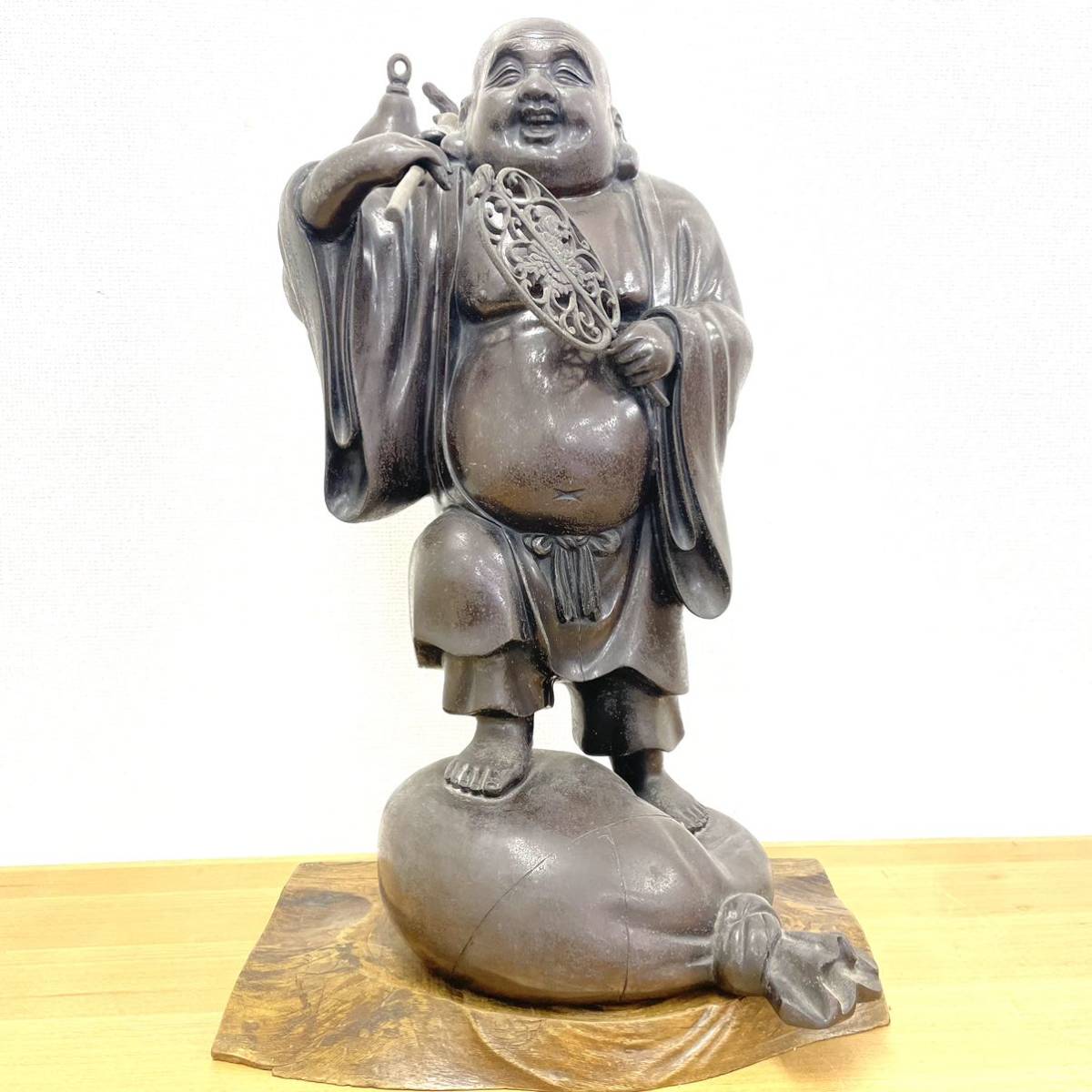 希少 蔵出し 越井栄山 布袋様 七福神 ブロンズ像 銅製 栄山銘あり 約
