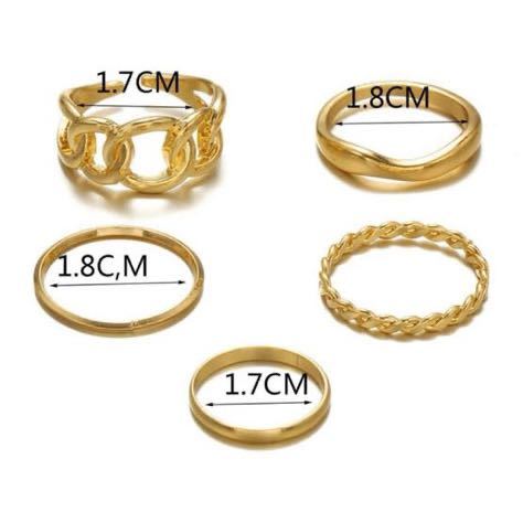 シンプル 鎖 チェーン デザイン リング 指輪 ゴールド 5個セットの画像2