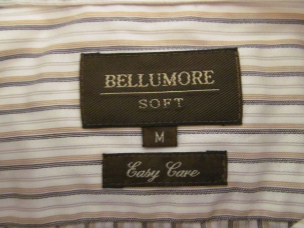 (52317)BELLUMORE メンズ イージーケア ワイシャツ Yシャツ 長袖 シャツ ストライプ M ホワイト×ベージュ系 USEDの画像3