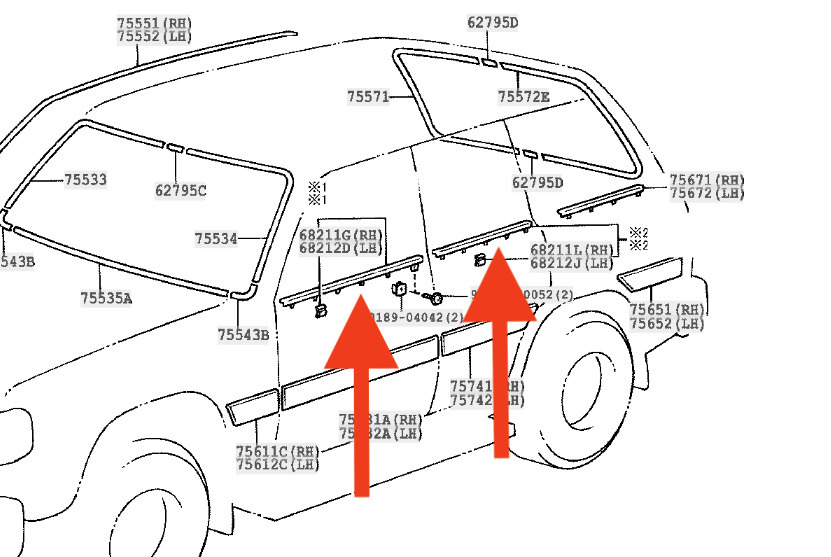 【新品未使用】80系ランクル ランドクルーザー トヨタ ドアベルトモール 前後フルセット TOYOTA LANDCRUISER 純正 送料無料_画像2