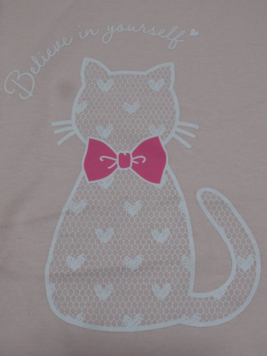  новый товар 130 кошка рисунок футболка с длинным рукавом хлопок 100% розовый лента Heart гонки способ принт симпатичный кошка рисунок девочка ученик начальной школы весна предмет 120cm~.. бесплатная доставка 