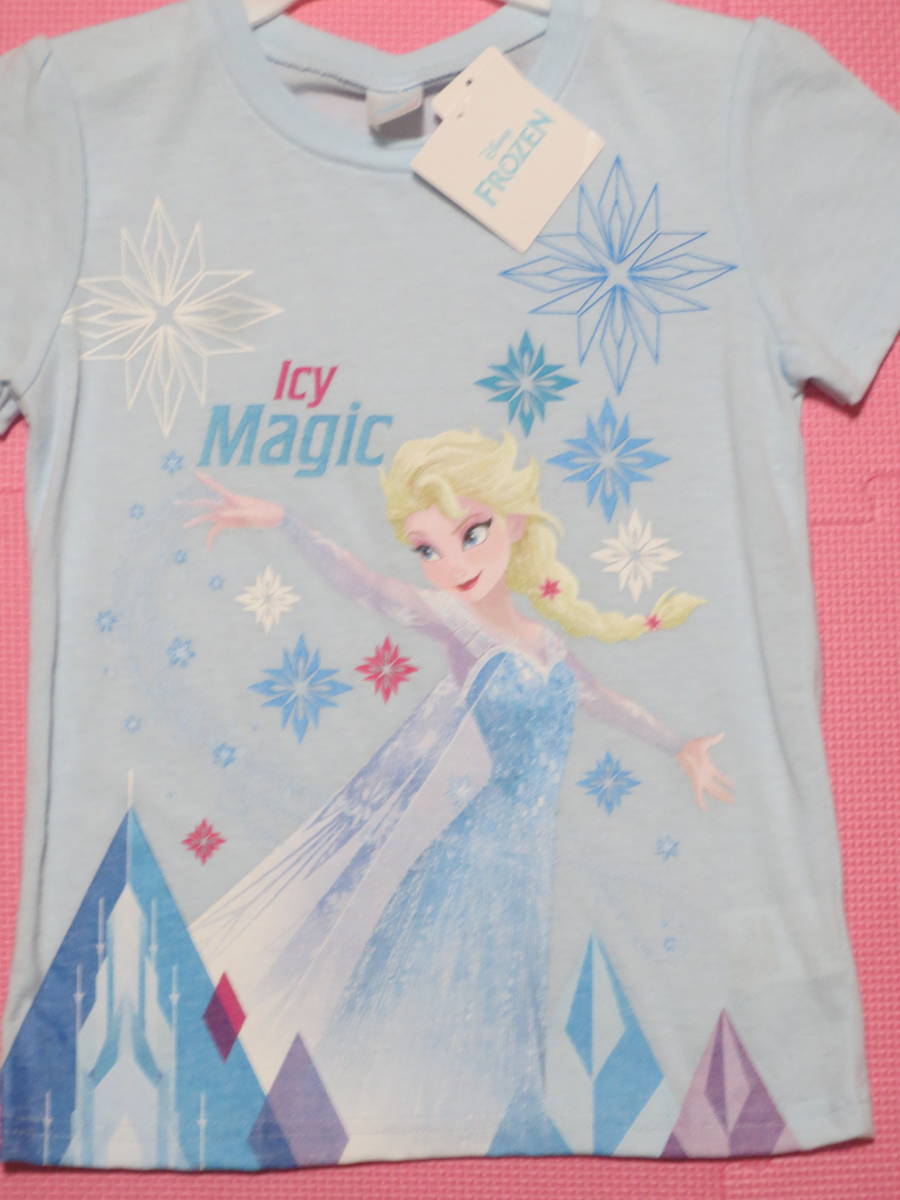 新品 130 アナと雪の女王 半袖Tシャツ 水色 雪の結晶柄 ディズニープリンセス エルサ 子供 小学生 女の子 夏物 120cm～ 双子 姉妹 送料無料_画像1