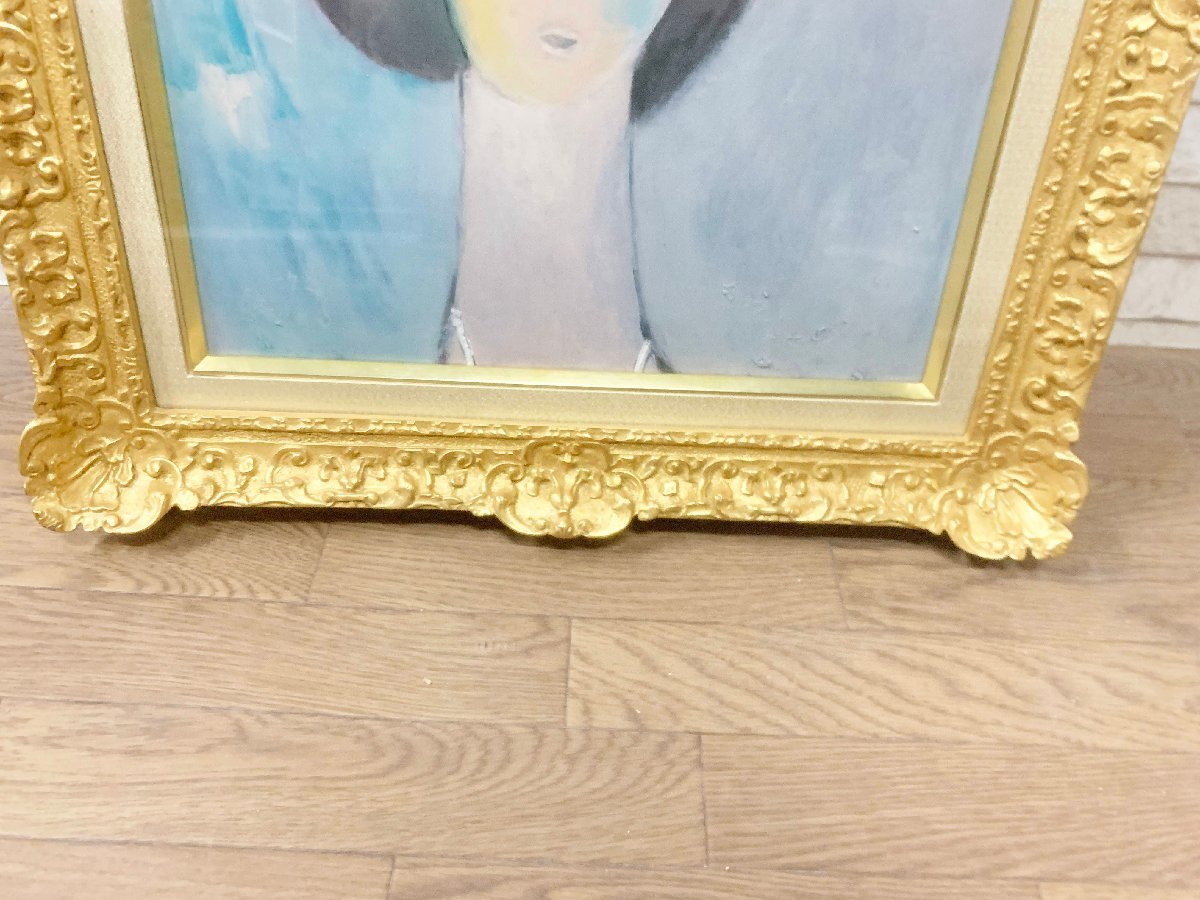 萩原英雄 油彩 リボンの少女 8号 美術品 アート 額縁 インテリア 飾り_画像4