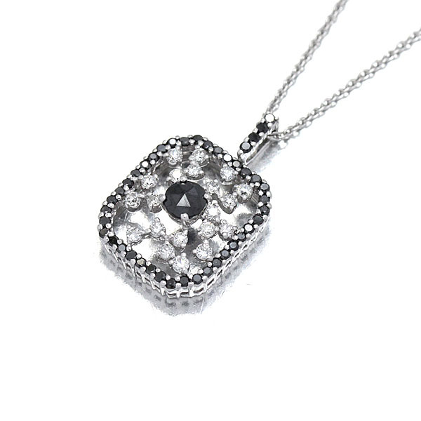 K18WG ダイヤ ブラックダイヤ ネックレス BKD0.39ct/0.59ct D0.42ct 45cm