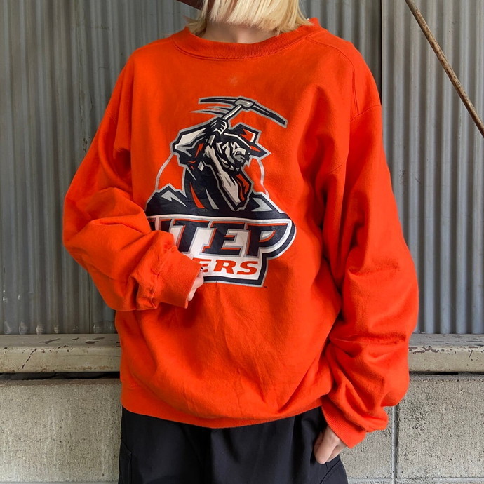 90年代 USA製 UTEP マイナーズ カレッジ チームロゴ プリント スウェットシャツ メンズM