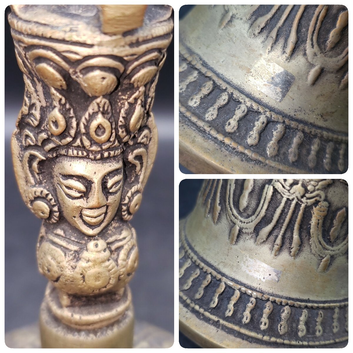 金剛鈴 仏具 真鍮製 ? 高さ約22cm ガンダー 寺院 密教法具 鈴 金剛鈴 仏具 真鍮製 ? 高さ約22cm ガンダー 寺院 密教法具 鈴