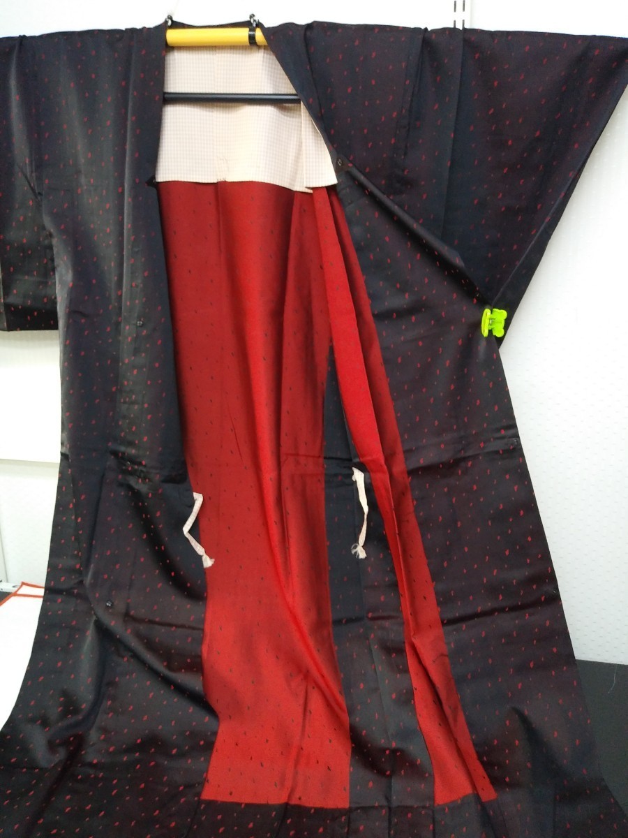 YA4414 和装　レトロ　可愛い　雨コート　単衣　コート　道行衿　絹　身丈→約130㎝/裄→約62.5㎝　リサイクル品_画像4