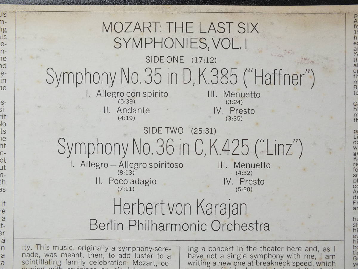 LP S-36770 ヘルベルト・フォン・カラヤン　モーツァルト　交響曲　第３５番　第３６番　【8商品以上同梱で送料無料】_画像4