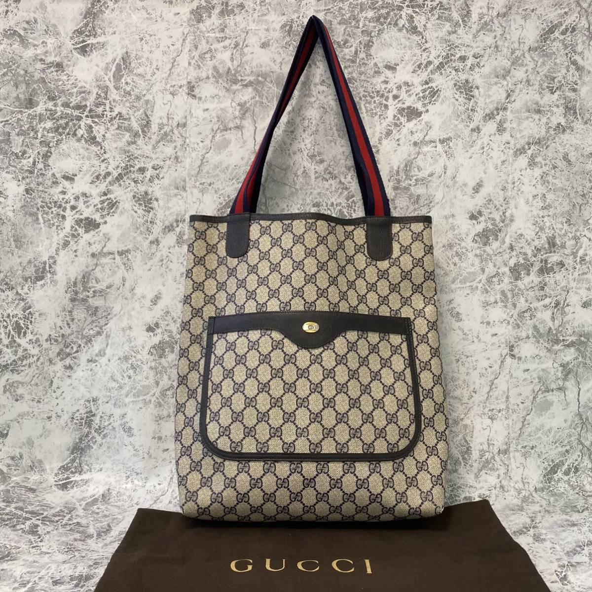 GUCCI オールドグッチ GGプラス シェリーライン トートバッグ レザー