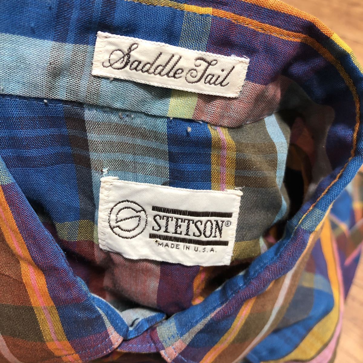 ◇STETSON ステットソンウエスタンシャツ チェック柄 長袖シャツ USA製 FREEDOMadeVintage Sサイズ_画像3