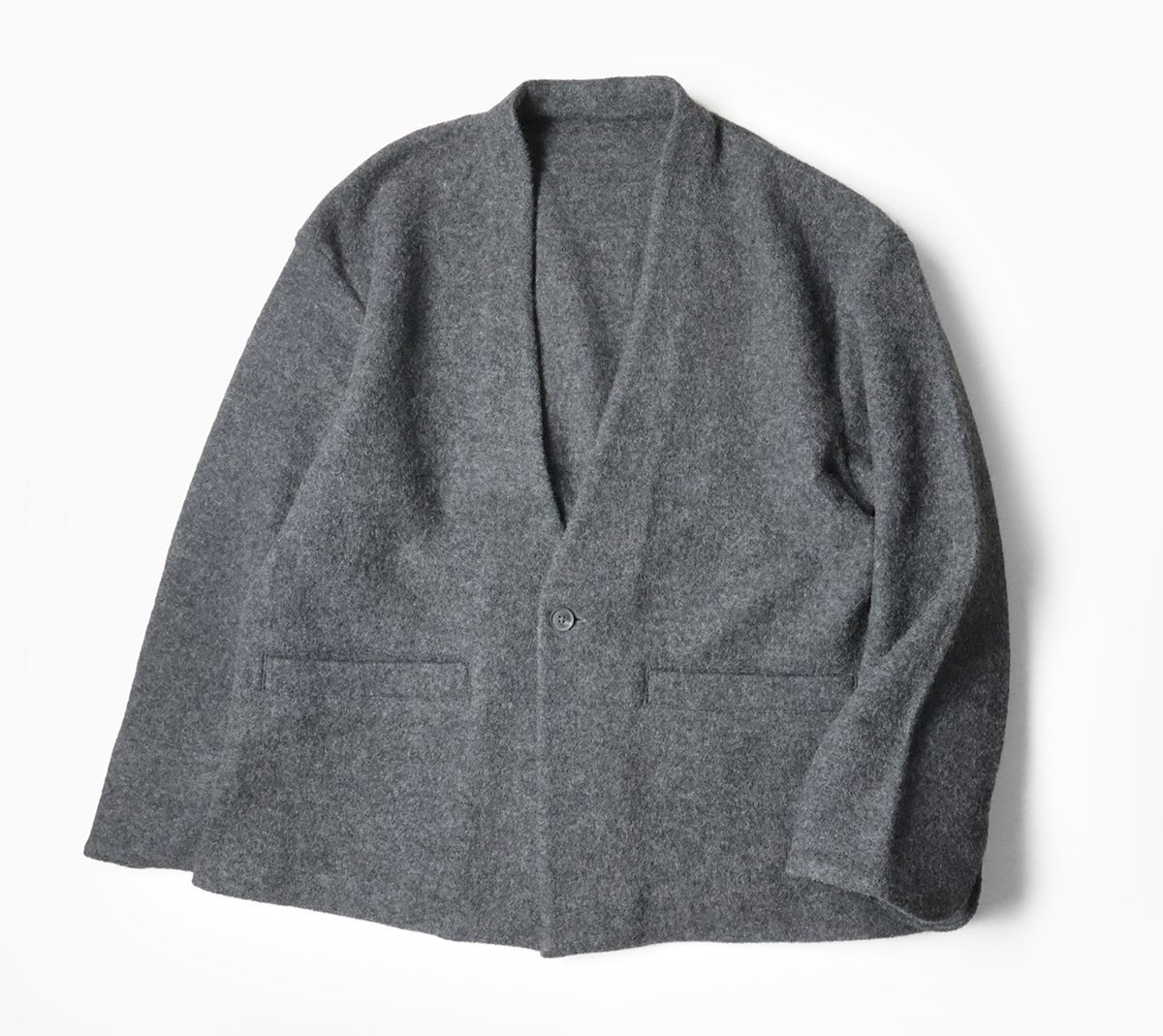 未使用 Phlannel ◆wool loop yarn collarless cardigan jacket カーディガン ジャケット チャコール 3 (下げ札付) フランネル ◆ZX17_画像1