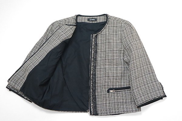 ★美品 MAX&Co. ◆ツイード ノーカラー ジャケット ブラックマルチ サイズ42 リネンブレンド ジップアップ マックスアンドコー ◆WX11_画像5