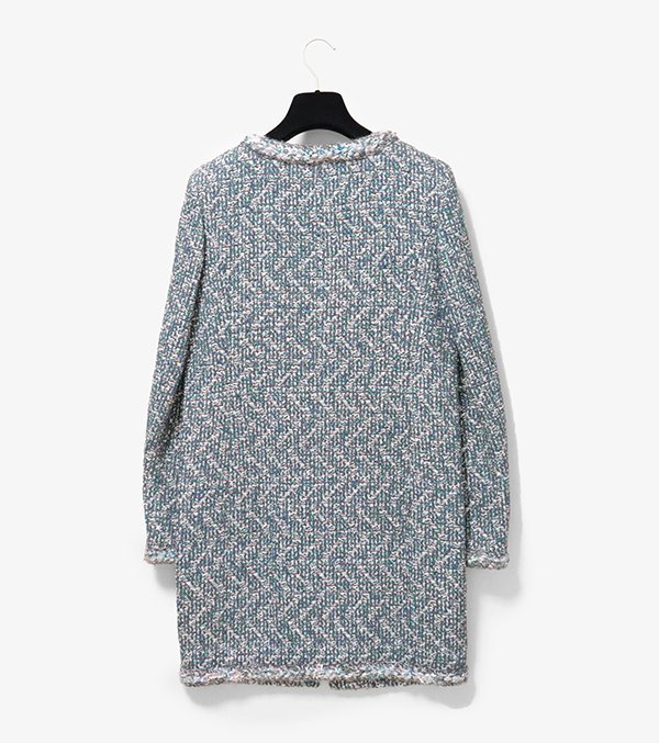 ○ CHANEL ◇ ツイード ノーカラー コート ブルー系 36サイズ ○ CHANEL ◇ ツイード ノーカラー コート ブルー系 36サイズ