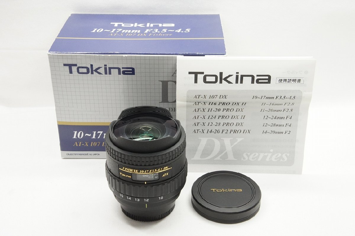 【アルプスカメラ】美品 Tokina トキナー AT-X 107 DX FISHEYE 10-17mm F3.5-4.5 Nikon ニコン用 Fマウント APS-C 元箱付 230210e