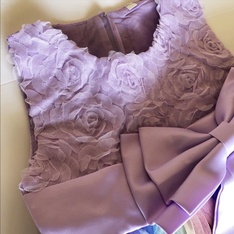 キッズ 女の子 子供 ドレス ワンピース パープル 紫 レインボー ピアノ 発表会 結婚式 入学式 100 チュール スカート 100㎝ オシャレ