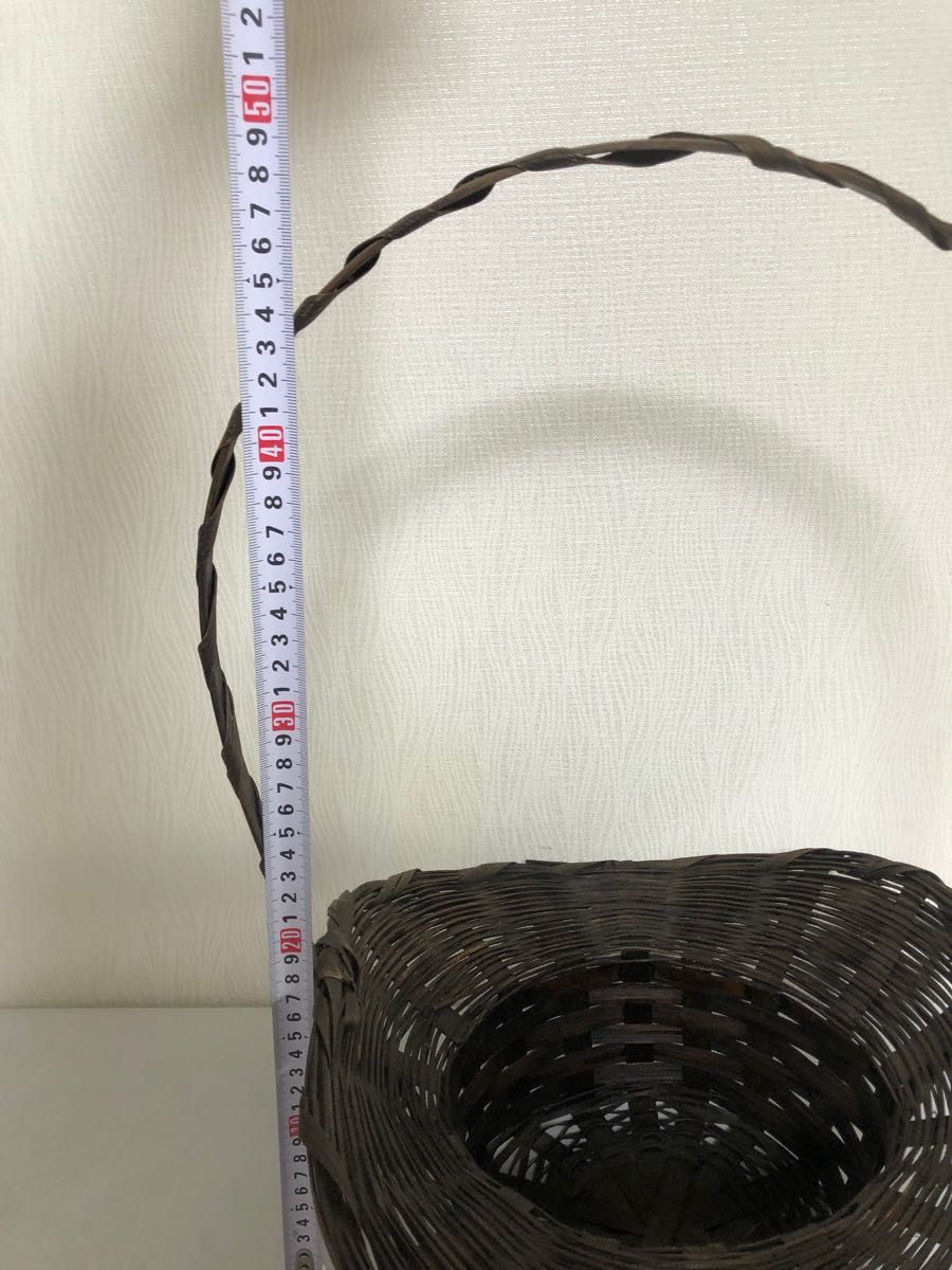 花入 古美術 高さ 49cm 工芸品 竹製 竹かご 花器 竹細工 花籠 茶道具