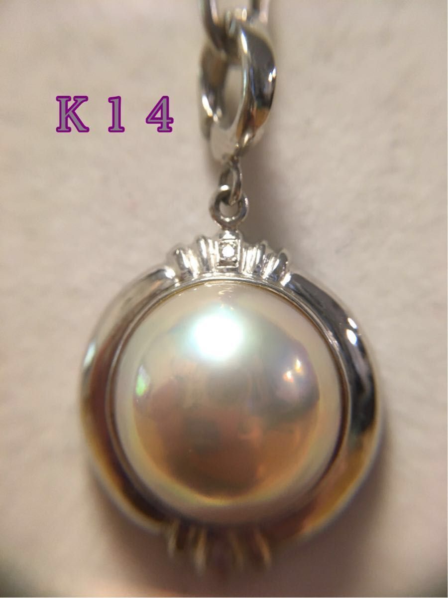 K14WG マベパール ダイヤ ネックレス ペンダントトップ 17.4mm