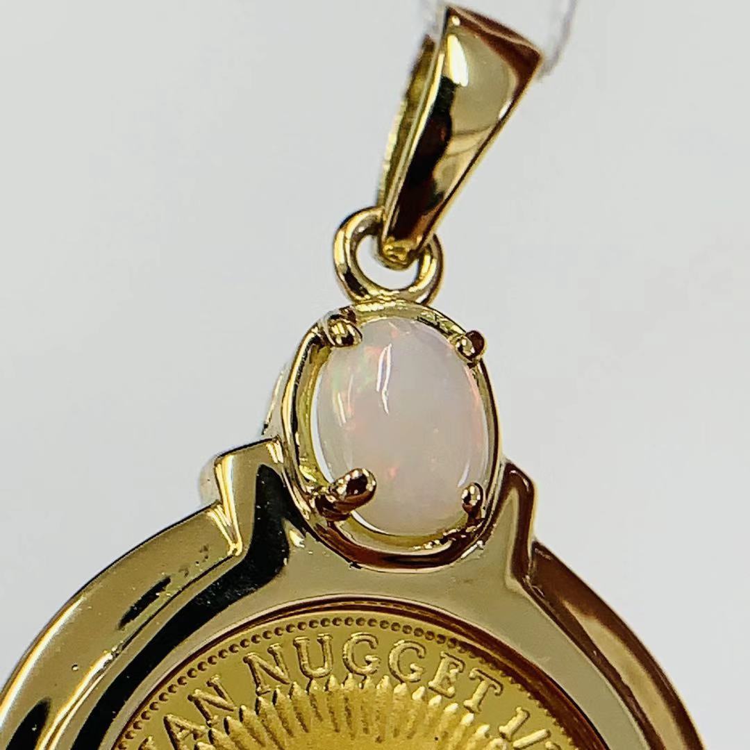 カンガルー ナゲット金貨 オーストラリア エリザベス女王 1997年 K18/24 純金 4.5g 1/20オンス オパール コイントップ 保護ガラス付き_画像3