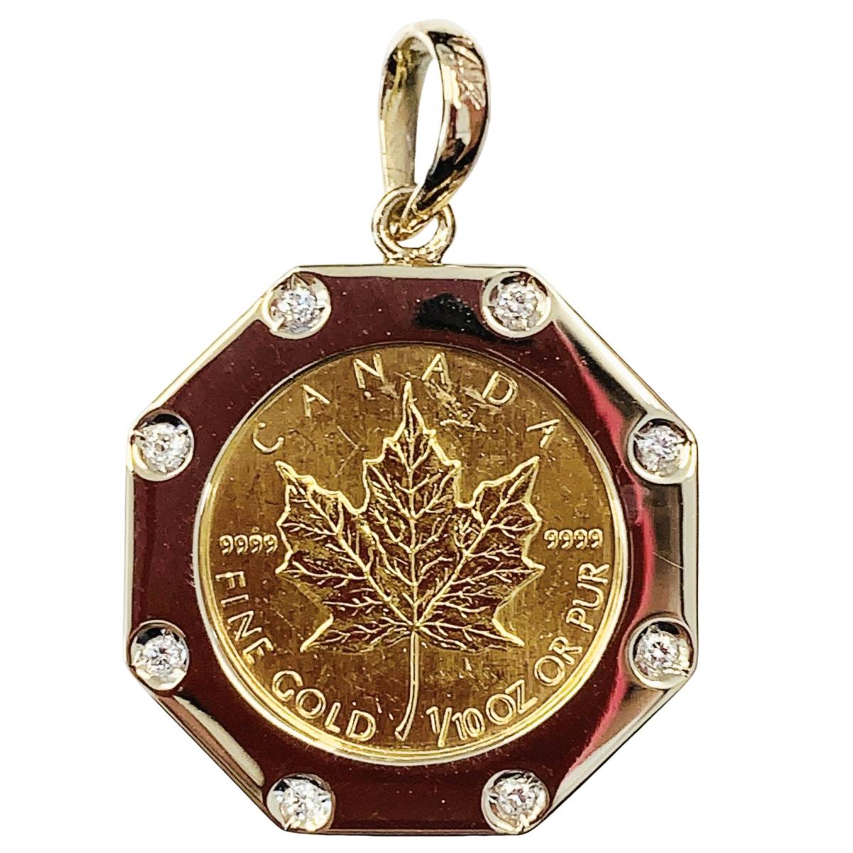 メープル金貨 カナダ エリザベス女王 1991年 K14/24 純金 5.8g 1/10オンス ダイヤモンド0.08 コイン ペンダントトップ コレクション 美品