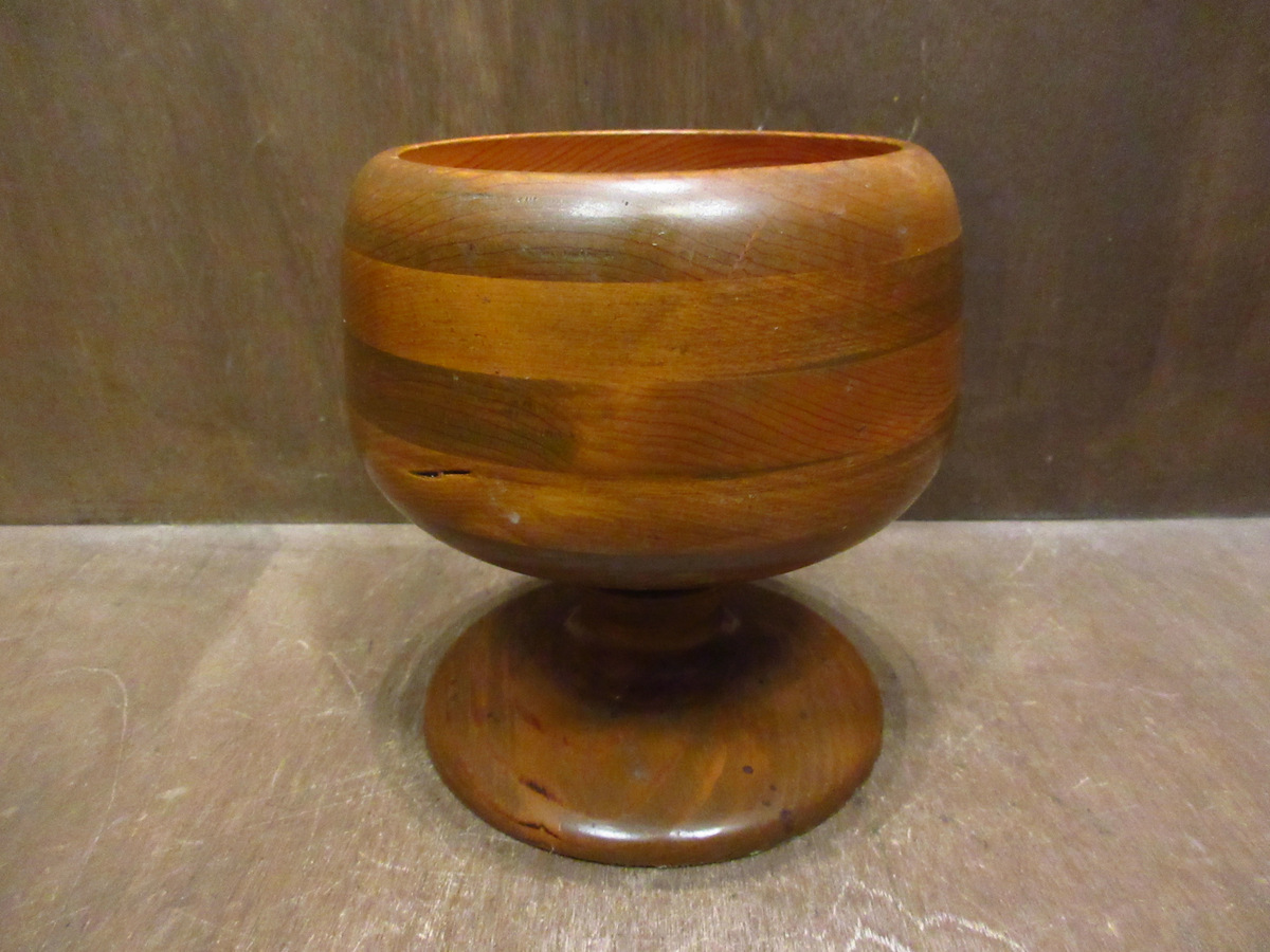  Vintage -70\'s* wood round bowl *230311j5-obj small articles interior with legs 1970s