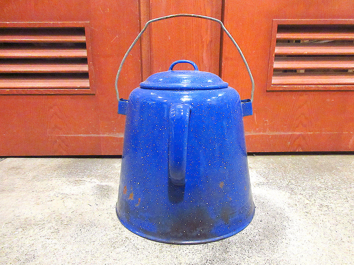  Vintage * horn low coffee boila- blue *230312j4-otdeq outdoor camp kitchen articles 