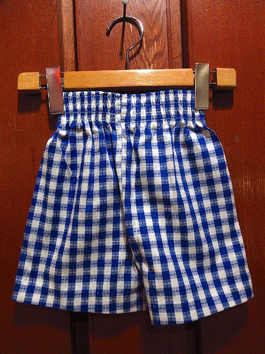  Vintage 70\'s* Kids серебристый жевательная резинка проверка шорты синий × белый *230313c1-k-sht 1970s низ ребенок одежда брюки 