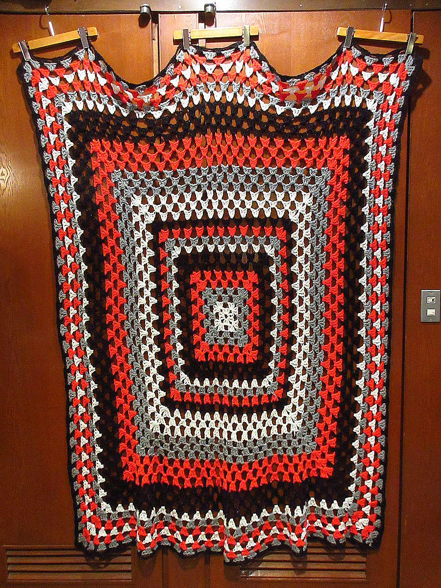  Vintage * crochet needle braided blanket approximately 180cm× approximately 125cm*230330i9-blk retro miscellaneous goods 