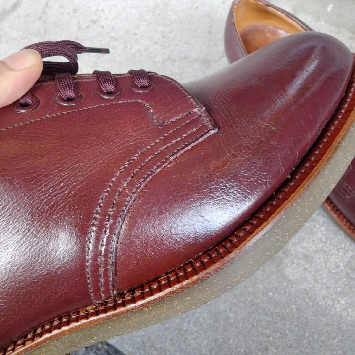 ビンテージ靴　革靴　約25cm　HARRODS イギリス　レザーシューズ　バーガンディ　ドクターソール　プレーントゥ_画像8
