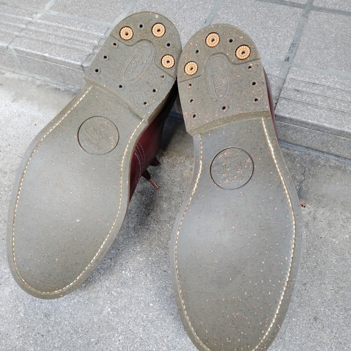 ビンテージ靴　革靴　約25cm　HARRODS イギリス　レザーシューズ　バーガンディ　ドクターソール　プレーントゥ_画像4