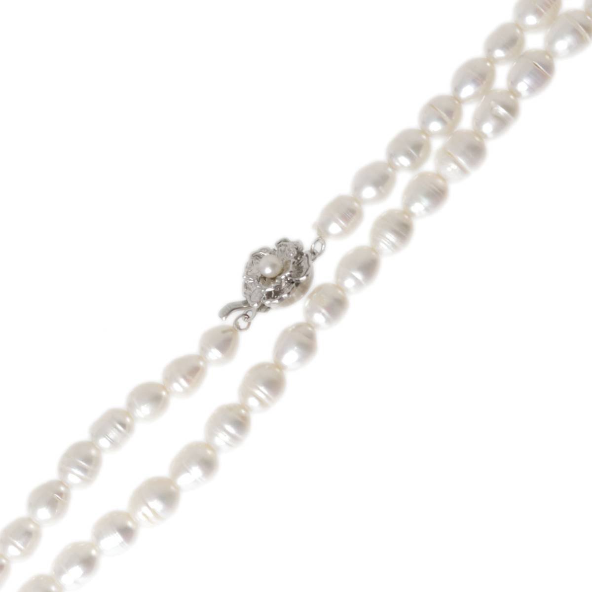 全ての パールネックレス Bランク NT 約13.8g パール約縦7.2~10mm×幅7.3~8.5mm 首周り約161.5cm ピンク系 真珠×金具SILVER ロング サークル その他