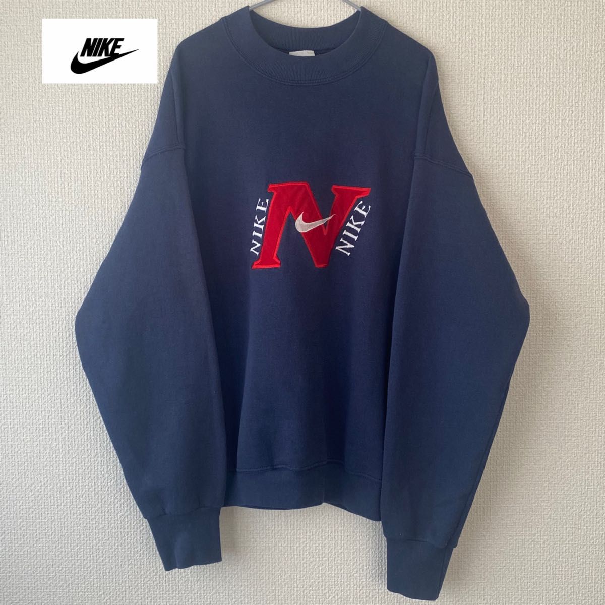 NIKE 90s 銀タグ グレータグ トレーナー スウェット ロゴ刺繍 ビッグロゴ ワッペン ネイビー 赤 OLDNIKE