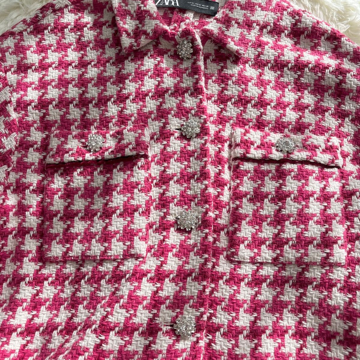 ZARA ザラ ツイードジャケット ピンク チェック レディース M ZARA ザラ ツイードジャケット ピンク チェック レディース M