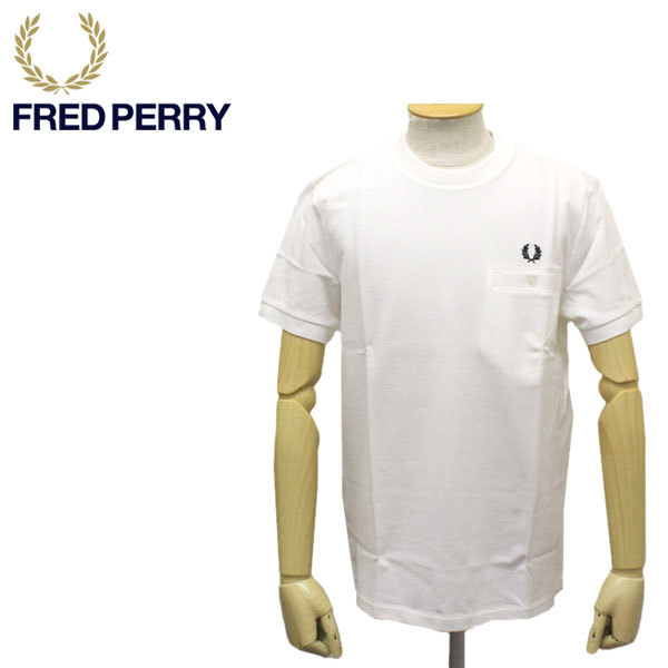 FRED PERRY (フレッドペリー) M8531 POCKET DETAIL PIQUE T-SHIRT ポケットTシャツ FP440 129 SNOW WHITE XS