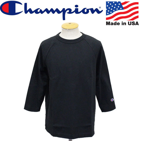 Champion (チャンピオン) C5-P404 T1011 RAGLAN 3/4 SLEEVE T-SHIRT ラグラン 七分袖 Tシャツ アメリカ製 CN045 090ブラック M