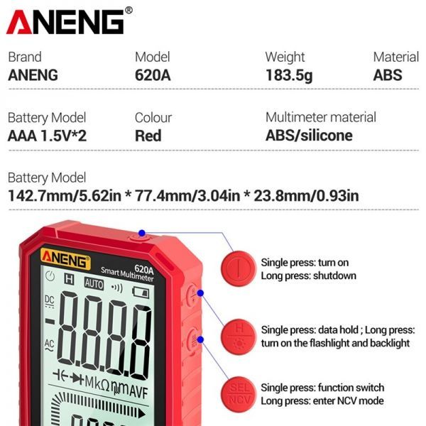 620A赤デジタルマルチメーター・デジタルテスター・電気容量計温度計＋多種対応電池テスター ボタン電池、コイン電池、NCR18650Bも対応の画像7