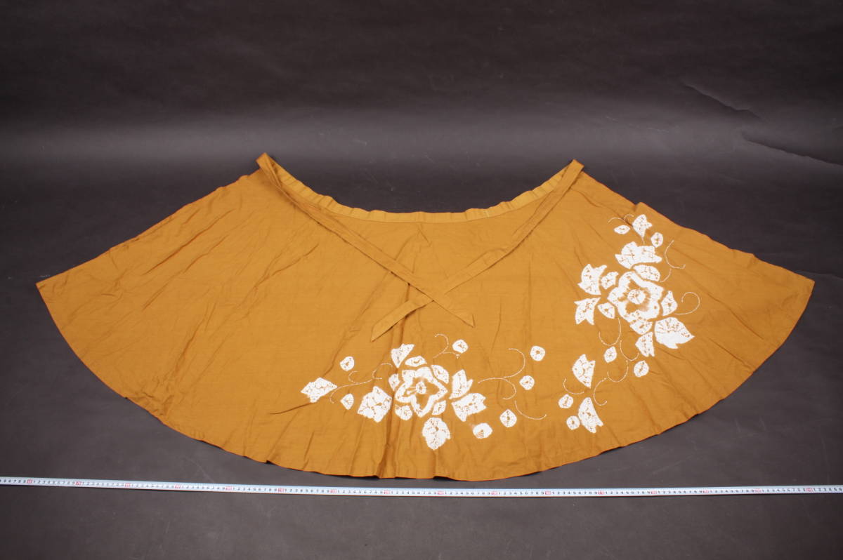 YF3923 縫製業者リメイク セットアップ ジレ チョッキ ベスト 巻きスカート 染め 絞り 茶 黄土色 白 花柄_画像6