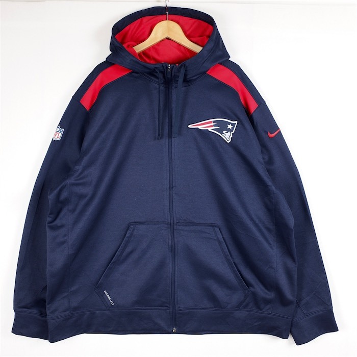  очень большой NIKE × NFL Nike длинный рукав Zip выше Parker THERMA-FIT мужской US-3XL размер New England Patriots нашивка темно-синий sh-3996