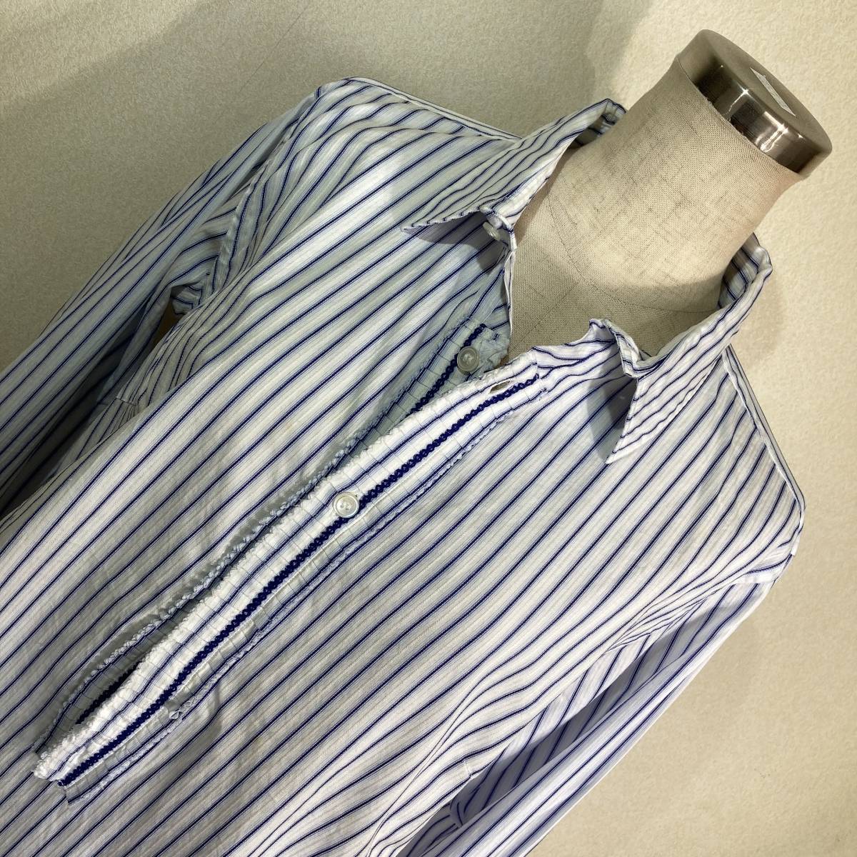 B116 new goods!# Zucca * white * navy blue stripe * pull over shirt #M