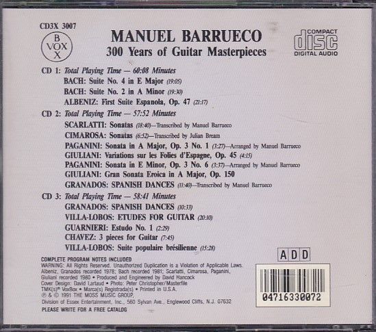 ★CD Manuel Barrueco 300 Years Of Guitar Masterpieces ギター音楽 300年の傑作選 マヌエル・バルエコ 3CD_画像2