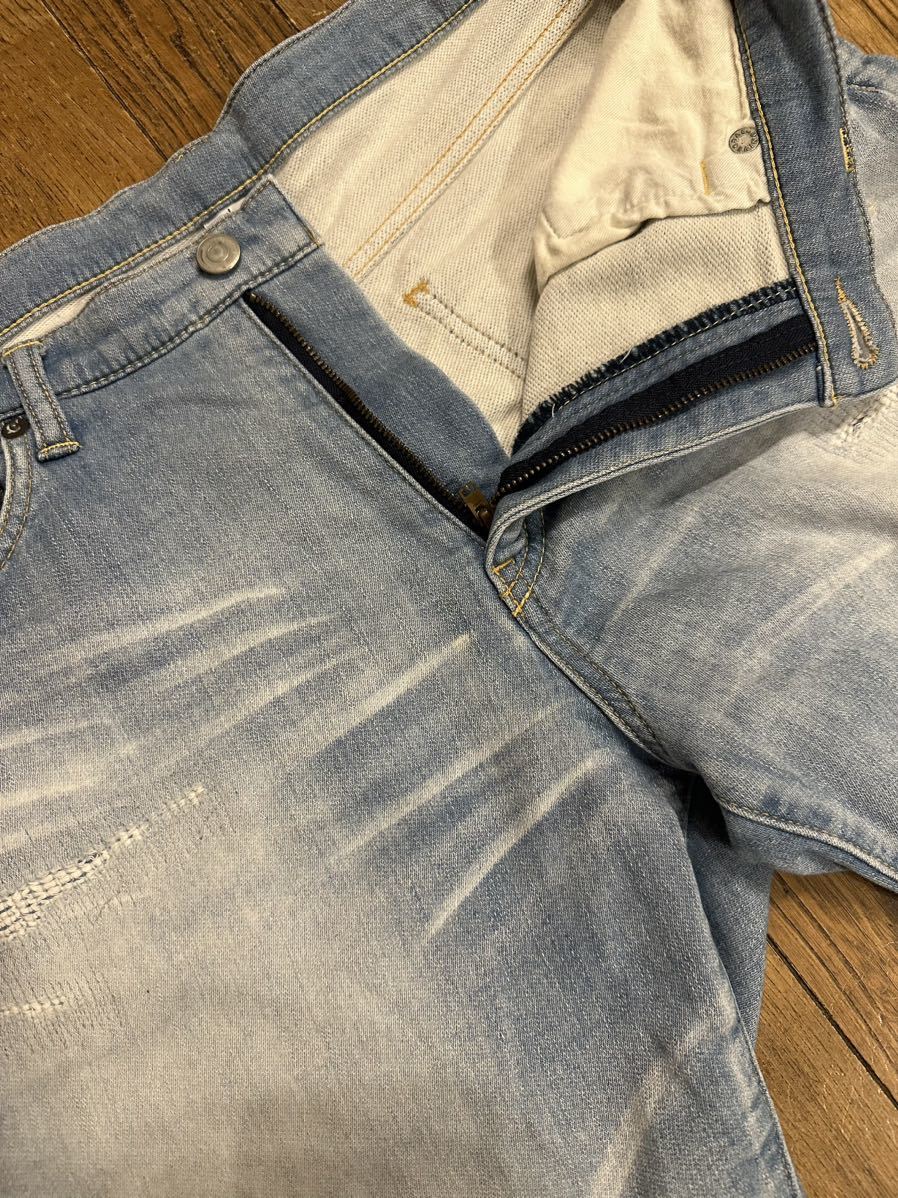 RON HERMAN DENIM ロンハーマン RHC ダメージ加工 クラッシュ リペア スウェット デニム ジーンズ ハーフパンツ ショーツ ストレッチ M