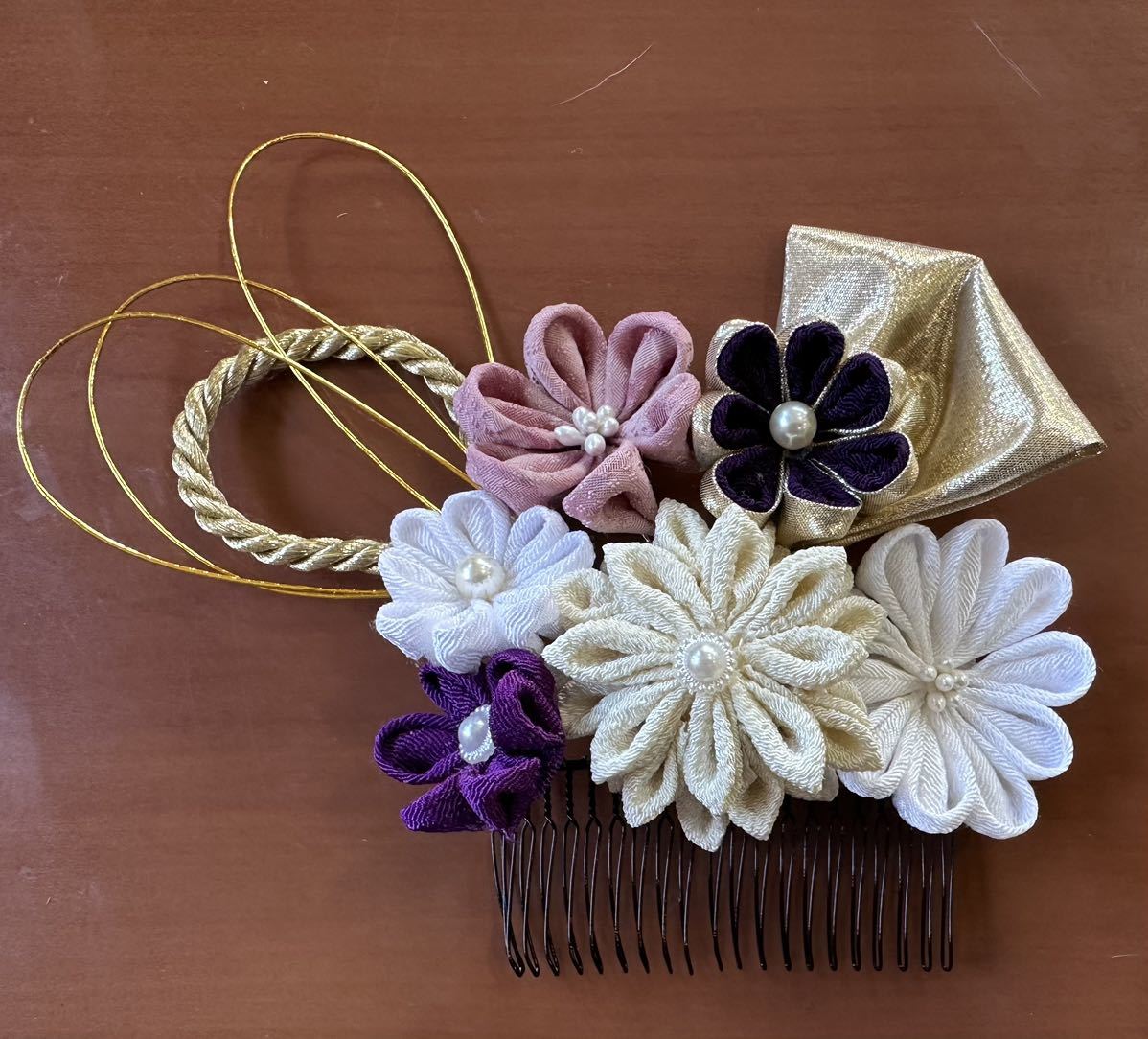  hair ornament * ornamental hairpin coming-of-age ceremony / The Seven-Five-Three Festival / graduation ceremony knob skill crepe-de-chine mizuhiki pink / purple / Gold 