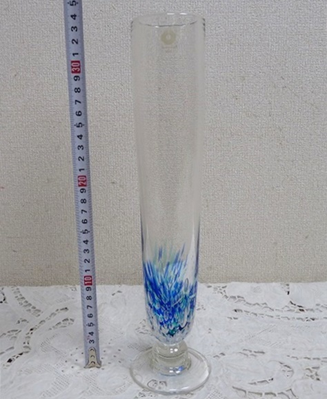 (☆BM)★[SALE]The glass studio in Otaru/グラススタジオ おたる 小樽 ガラス製 花瓶 高さ35.5㎝ マリン ブルー 青 マーブル 水色 クリア_画像10