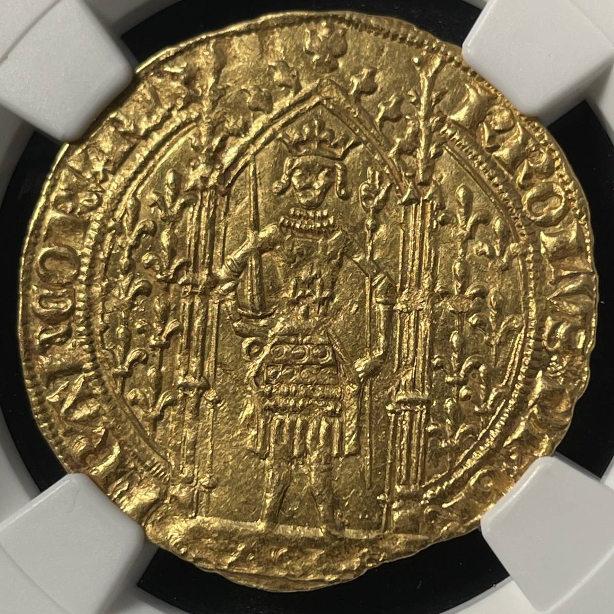 【MS63】フランカ・ピエ 金貨 1364 － 1380 フランス 賢明王 シャルル5世 NGC 百年戦争 ハンマーコイン アンティークコイン_画像1