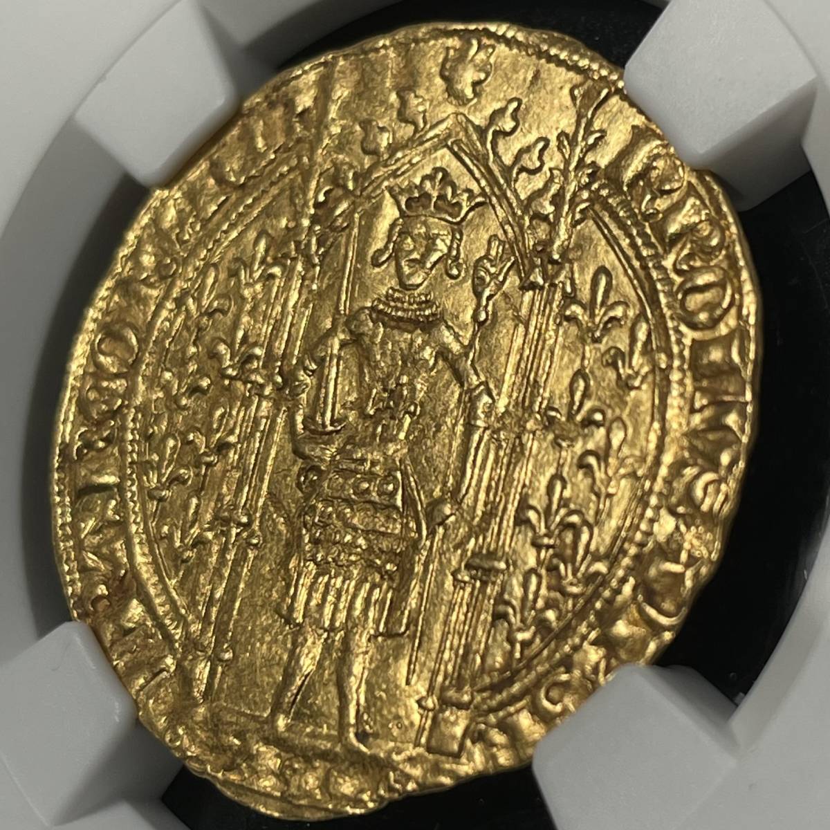 【MS63】フランカ・ピエ 金貨 1364 － 1380 フランス 賢明王 シャルル5世 NGC 百年戦争 ハンマーコイン アンティークコイン_画像6