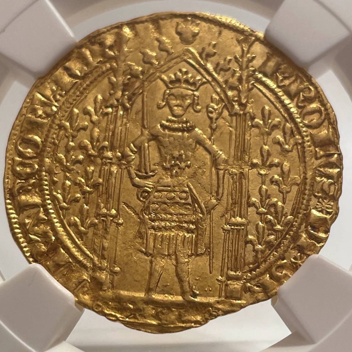 【MS63】フランカ・ピエ 金貨 1364 － 1380 フランス 賢明王 シャルル5世 NGC 百年戦争 ハンマーコイン アンティークコイン_画像9