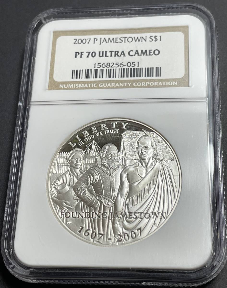 【PF 70 UC】 2007 アメリカ ジェームスタウン アメリカ開拓400周年記念 1ドル 銀貨 NGC アンティークコイン モダン_画像3