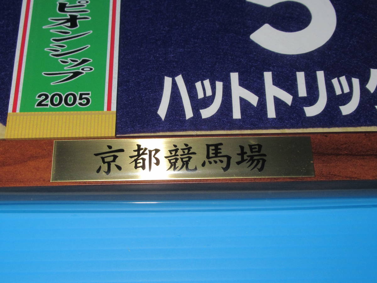 匿名送料無料 ☆第22回 マイルCS 2005 GⅠ 優勝 ハットトリック 額入り優勝レイ付ゼッケンコースター JRA 京都競馬場 ★即決！ウマ娘_画像4