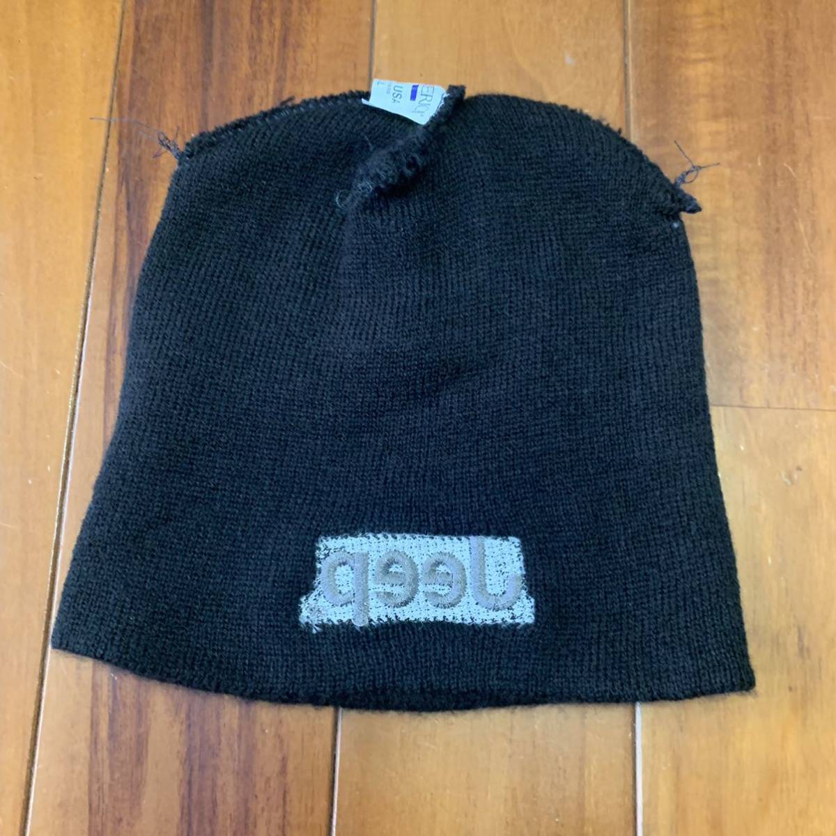 沖縄 米軍放出品 JEEP CAP AMERICA BEANIE ニット帽 ビーニー オシャレ ファッション ブラック フリーサイズ (管理番号YZ56)_画像5