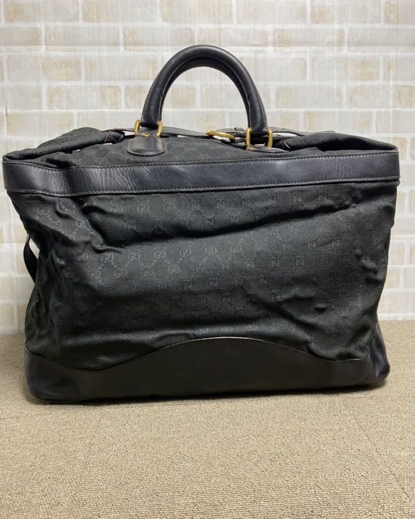 良品 希少 オールドグッチ GGモノグラム 黒色 ポーチ付き 大型ボストンバッグ